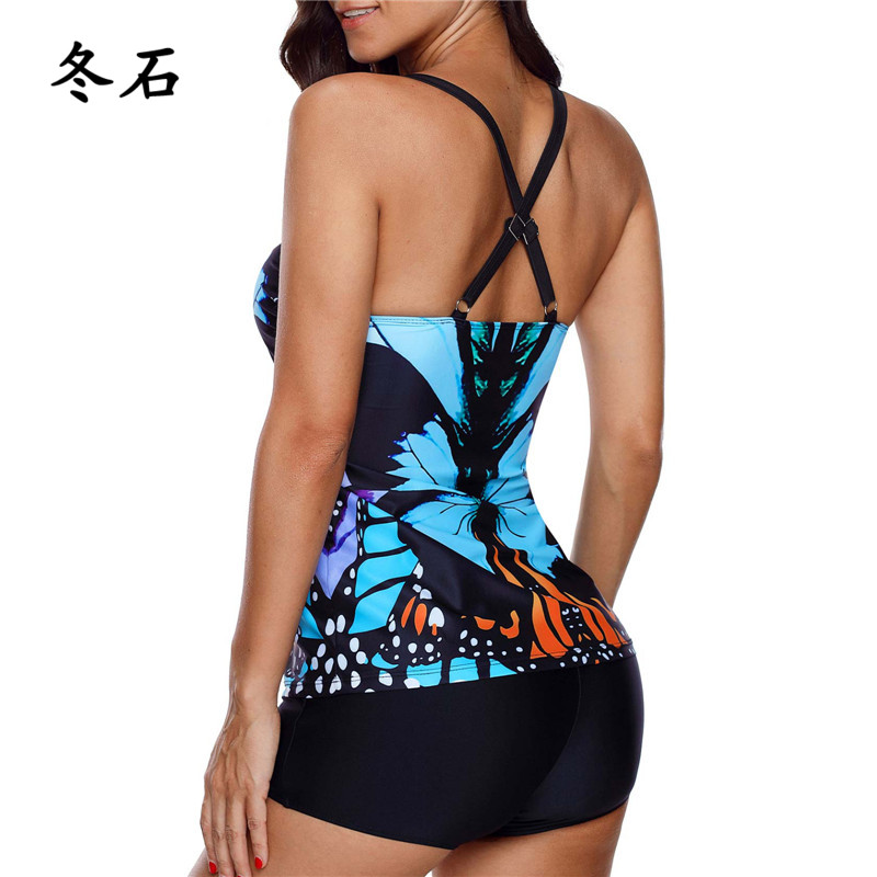 Plus Size 2 Piece Tankini Womens Retro Halter Straps Stripe Swimsuit With Shorts Monokini Irregular Swimwear Big Size 5XL