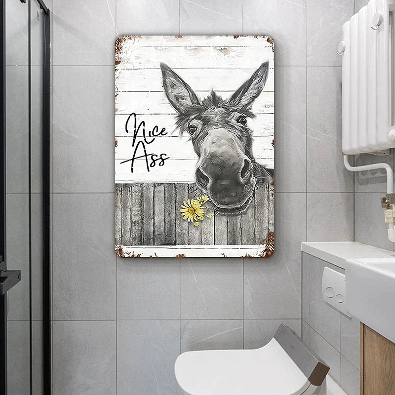 Funny Donkey Sunflower Bathroom Metal Sign Wall Decor Farmhouse Sign For Toilet Restroom Decor Gifts-Jolura