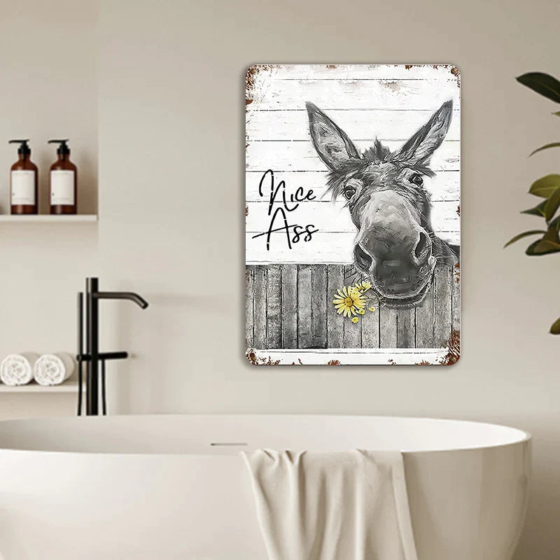 Funny Donkey Sunflower Bathroom Metal Sign Wall Decor Farmhouse Sign For Toilet Restroom Decor Gifts-Jolura