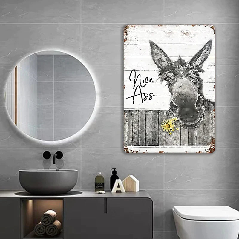 Funny Donkey Sunflower Bathroom Metal Sign Wall Decor Farmhouse Sign For Toilet Restroom Decor Gifts-Jolura