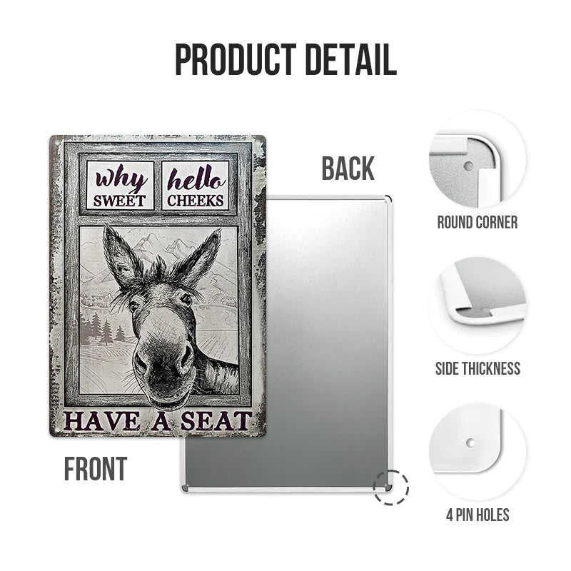 Donkey Metal Sign, Donkey Black White Hello Sweet Cheeks Metal Signs-Jolura