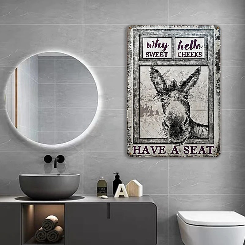 Donkey Metal Sign, Donkey Black White Hello Sweet Cheeks Metal Signs-Jolura