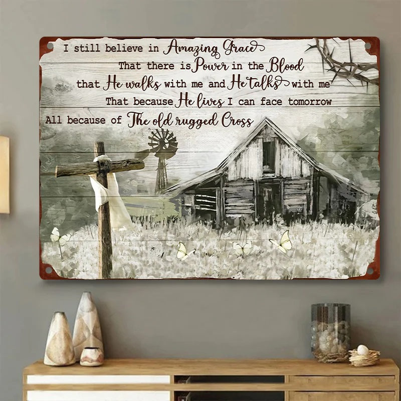 Old Barn Painting Dandelion Field I Still Believe In Amazing Grace Retro Metal Tin Sign Vintage Sign For Home Wall Decor-Jolura