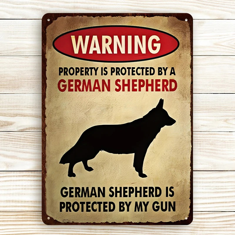Property Is Protected By A German Shepherd - Metal Sign For Home Garden Outdoor-Jolura