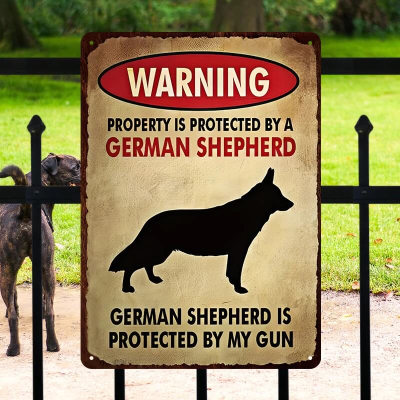 Property Is Protected By A German Shepherd - Metal Sign For Home Garden Outdoor-Jolura