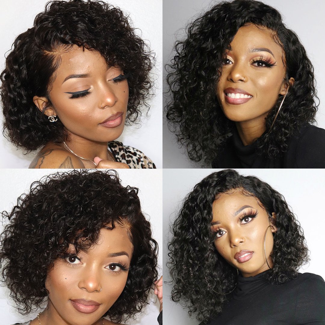 Bob Lace Front Wigs Pre Plucked Short Curly Human Hair Wigs