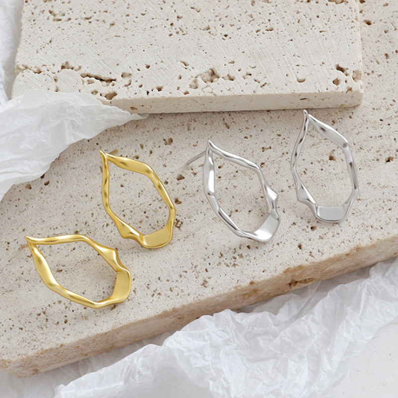F.I.N.S Korean Style Woman S925 Sterling Silver Earrings Simple Irregular Geometric Stud Earrings Silver 925 Jewelry