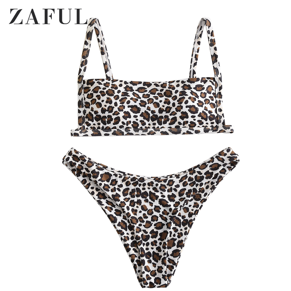 ZAFUL Sexy Leopard Print Bikini 2021 Swimsuit Women Swimwear Cute Ribbed Bathing Suit Brazilian Biquini Set Beach Summer Female