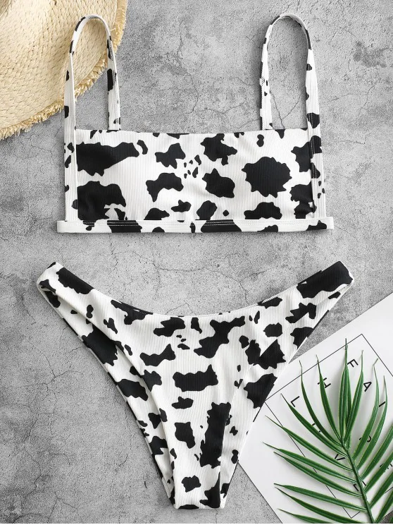 ZAFUL Sexy Leopard Print Bikini 2021 Swimsuit Women Swimwear Cute Ribbed Bathing Suit Brazilian Biquini Set Beach Summer Female