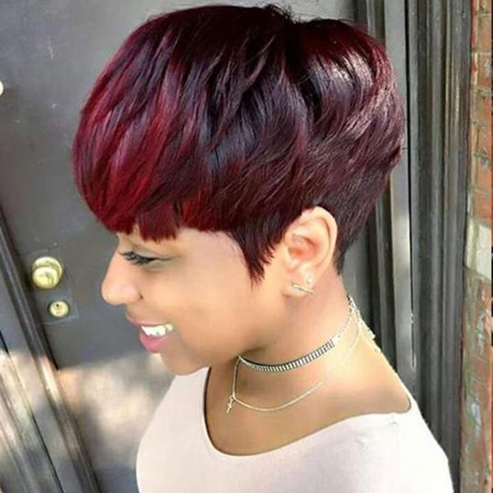 Affordable Short Straight Layered Hair Wig with Bangs