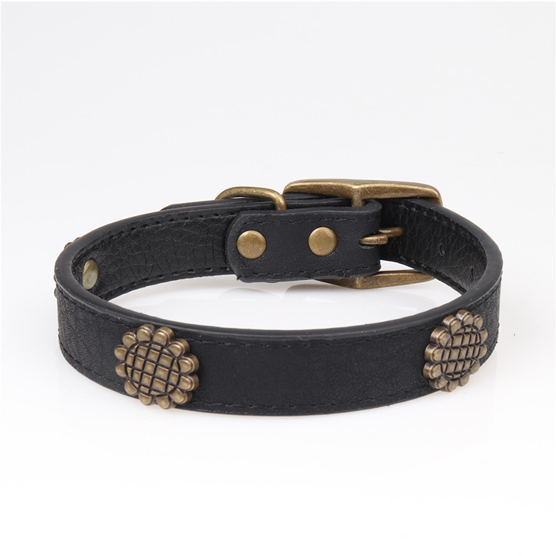 Leather Pet Collars for Medium or Large Dogs Adjustment Range 12 to 18-Inch Black Red Blue Brown Four Color Pet Collars