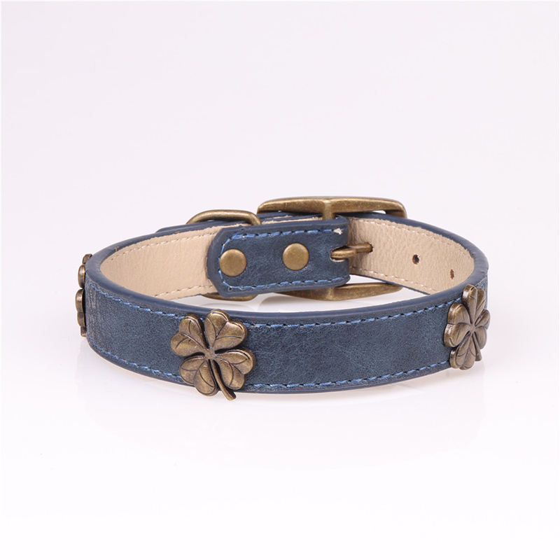 Leather Pet Collars for Medium or Large Dogs Adjustment Range 12 to 18-Inch Black Red Blue Brown Four Color Pet Collars