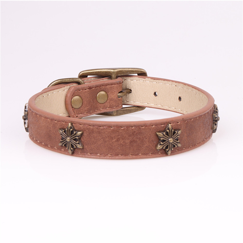 Leather Pet Collars for Medium or Large Dogs Adjustment Range 12 to 18-Inch Black Red Blue Brown Four Color Pet Collars