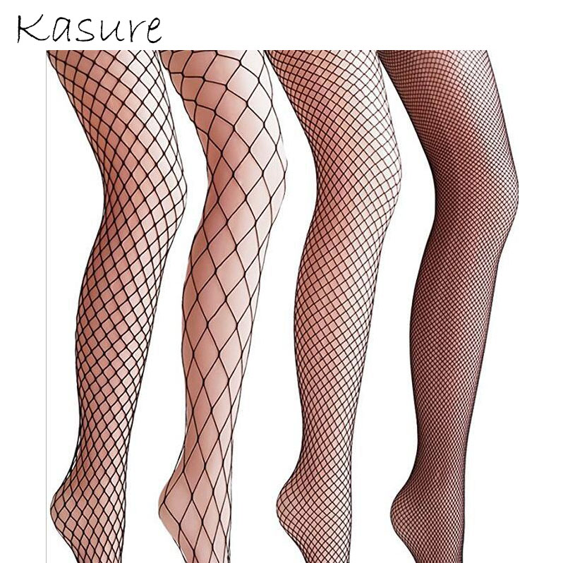 KASURE 4 Pcs in Different Grid Size Fishnet Stockings Women's High Waist Fishnet Tights for Girls Ladies