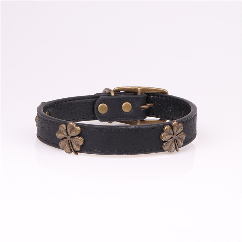 Leather Pet Collars for Medium or Large Dogs Adjustment Range 12 to 18-Inch Black Red Blue Brown Four Color Pet Collars