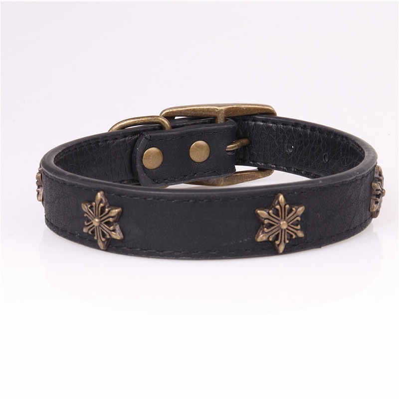 Leather Pet Collars for Medium or Large Dogs Adjustment Range 12 to 18-Inch Black Red Blue Brown Four Color Pet Collars
