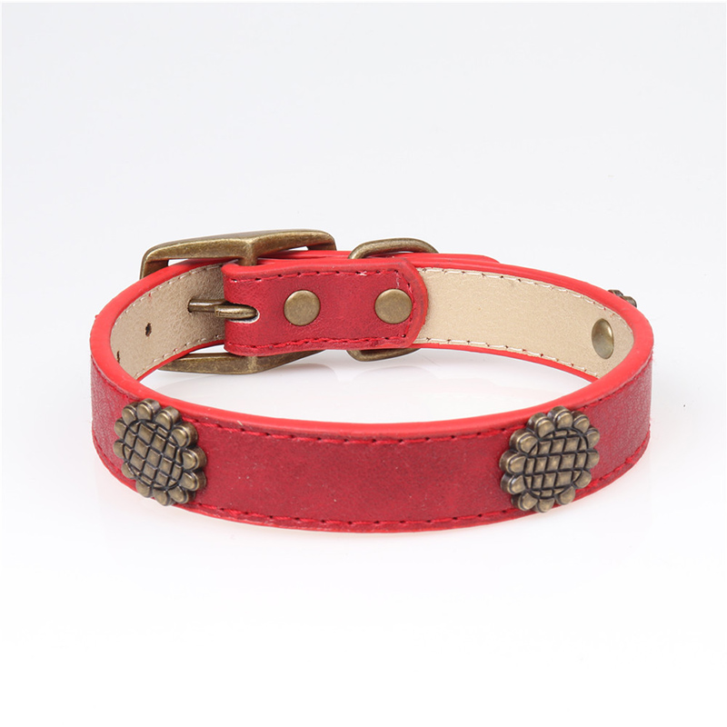 Leather Pet Collars for Medium or Large Dogs Adjustment Range 12 to 18-Inch Black Red Blue Brown Four Color Pet Collars