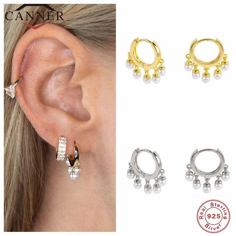 CANNER Real 925 Sterling Silver Hoop Earrings For Women Luxury Zircon Circle Round Earring Fashion Earings Jewelry pendientes
