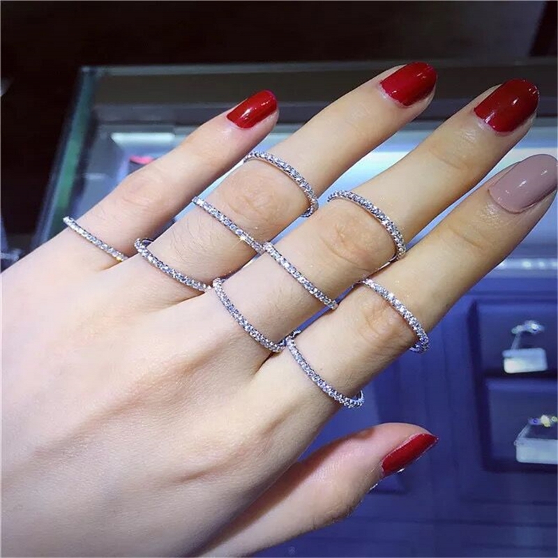 Eternity Band ring 925 Sterling silver Pave AAAAA Zircon cz stack Wedding Band Rings for women Bridal Statement Party Jewelry
