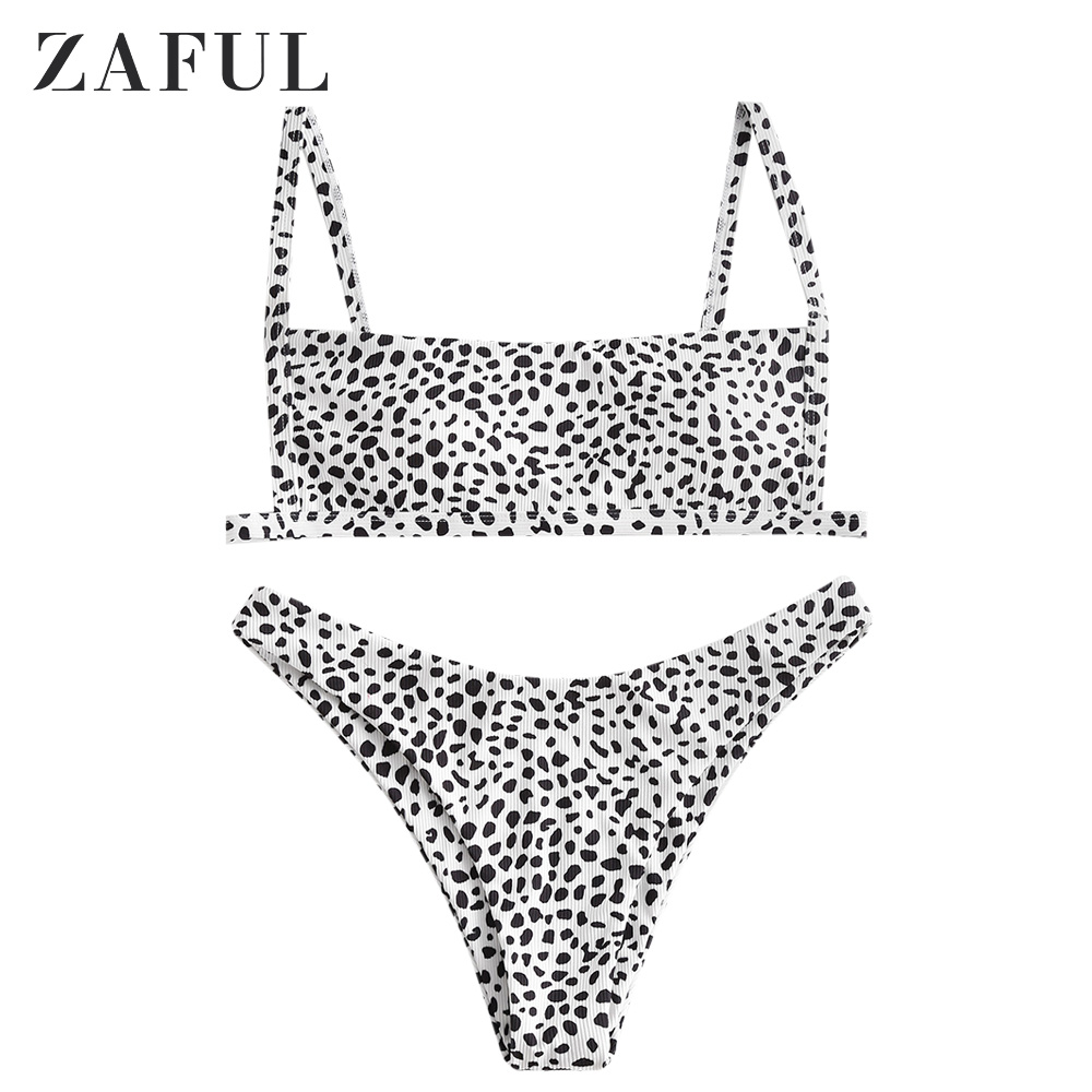 ZAFUL Sexy Leopard Print Bikini 2021 Swimsuit Women Swimwear Cute Ribbed Bathing Suit Brazilian Biquini Set Beach Summer Female