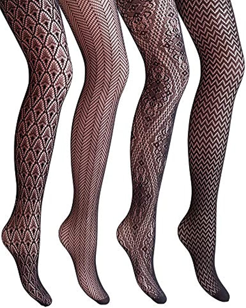 KASURE 4 Pcs in Different Grid Size Fishnet Stockings Women's High Waist Fishnet Tights for Girls Ladies