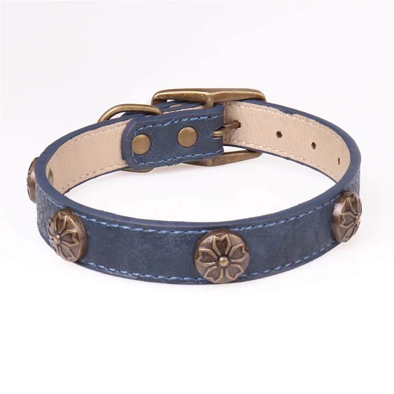 Leather Pet Collars for Medium or Large Dogs Adjustment Range 12 to 18-Inch Black Red Blue Brown Four Color Pet Collars