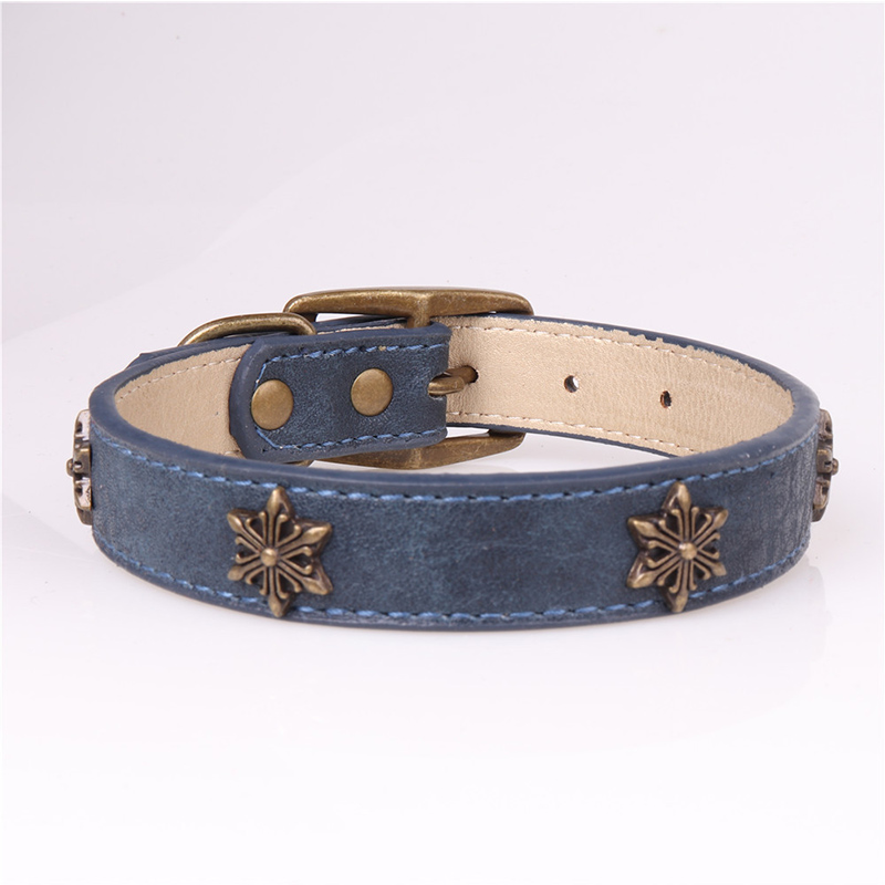 Leather Pet Collars for Medium or Large Dogs Adjustment Range 12 to 18-Inch Black Red Blue Brown Four Color Pet Collars