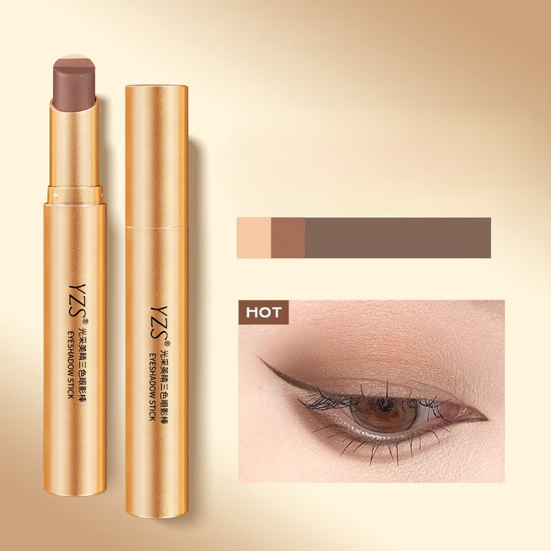 Lazy eyeshadow stick three colors one touch matte earth color concealer light makeup three in one wa