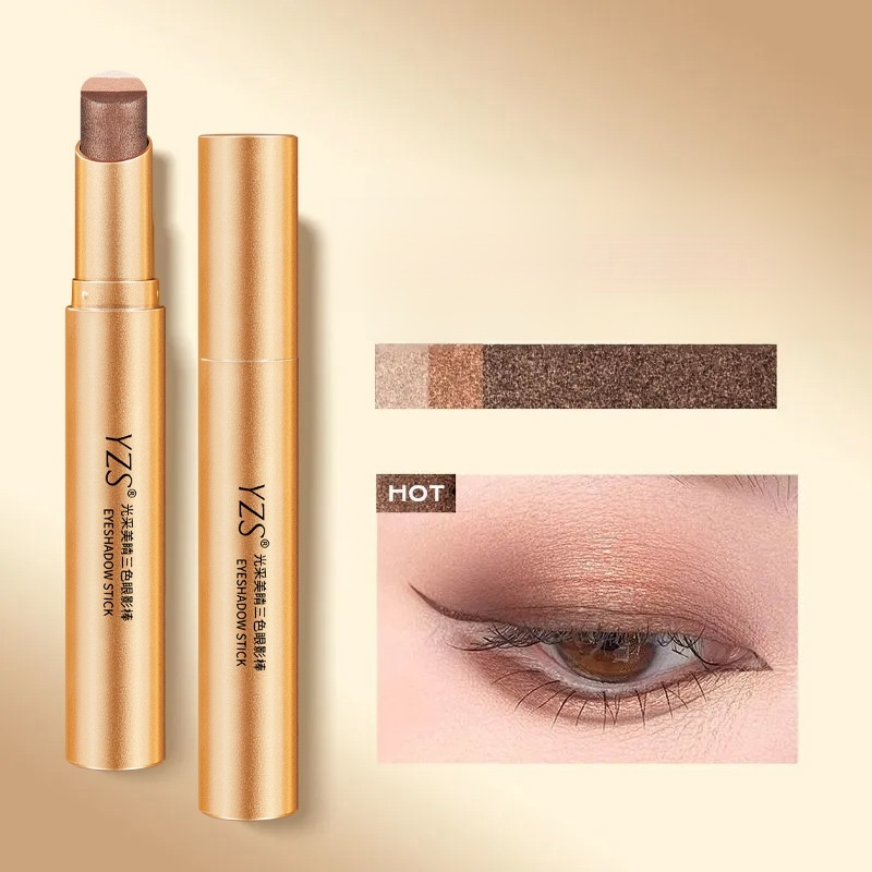 Lazy eyeshadow stick three colors one touch matte earth color concealer light makeup three in one wa