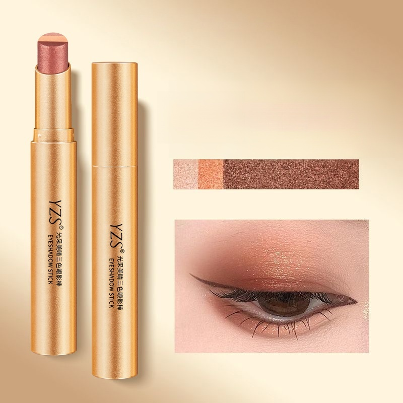 Lazy eyeshadow stick three colors one touch matte earth color concealer light makeup three in one wa