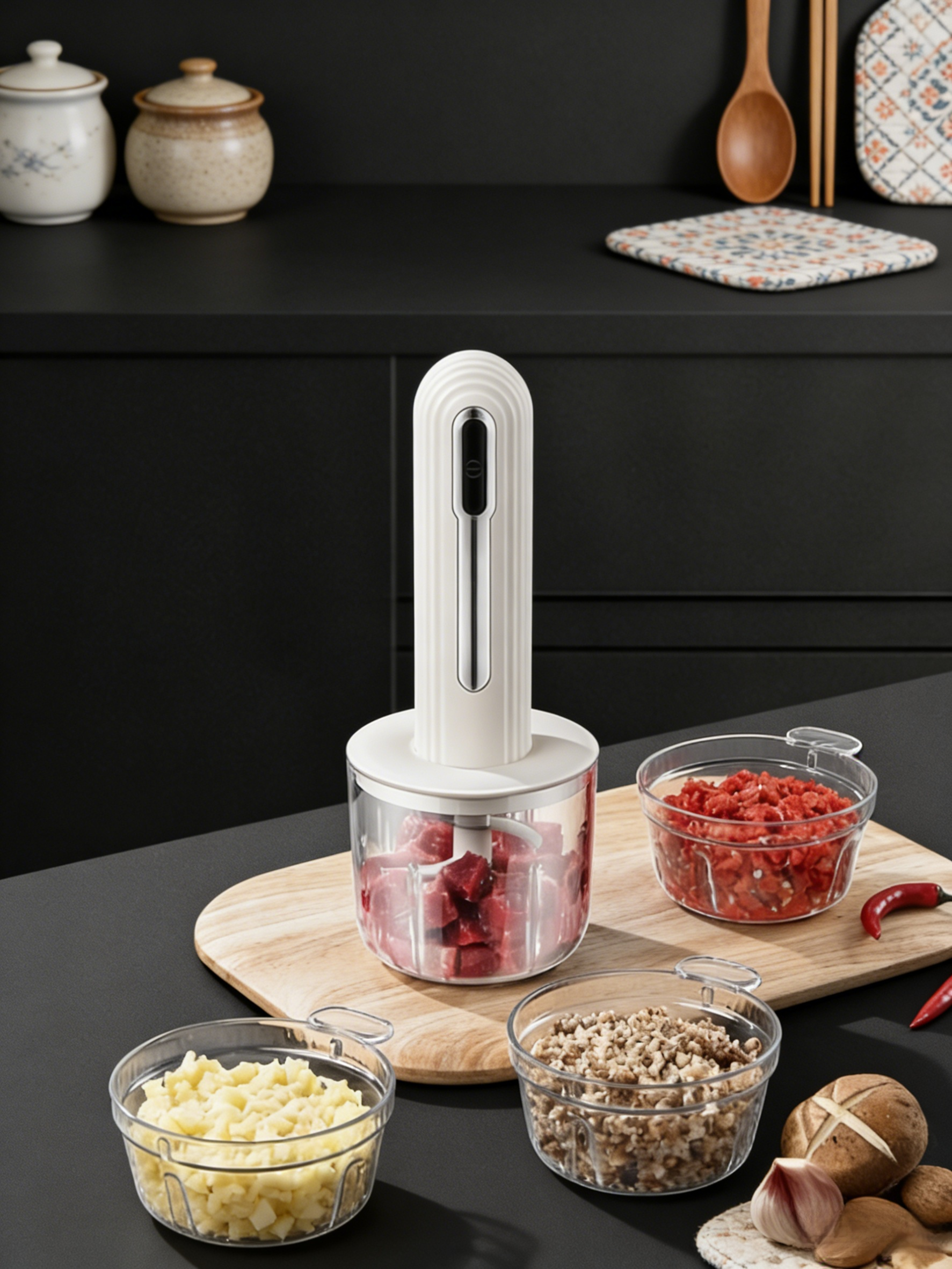 [4 Bowls, 2 Cuts, 6-Second Quick Chop] Mini Kitchen Cooker