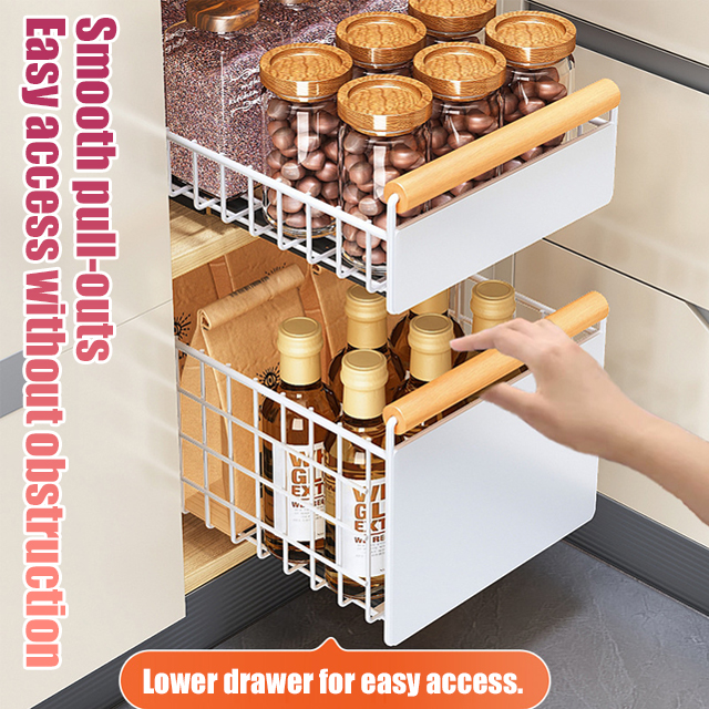 Hole-free sliding rail dish cabinet pull basket