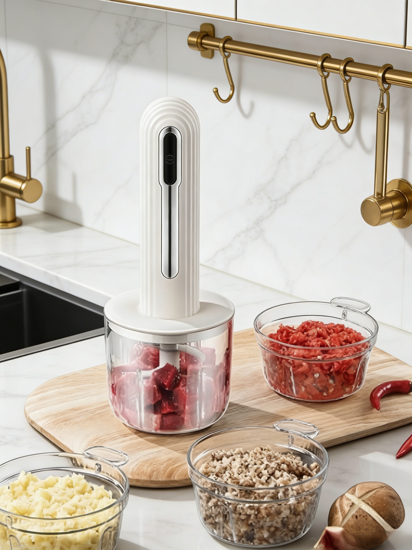 [4 Bowls, 2 Cuts, 6-Second Quick Chop] Mini Kitchen Cooker