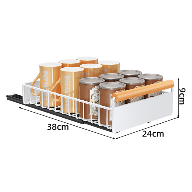 Hole-free sliding rail dish cabinet pull basket