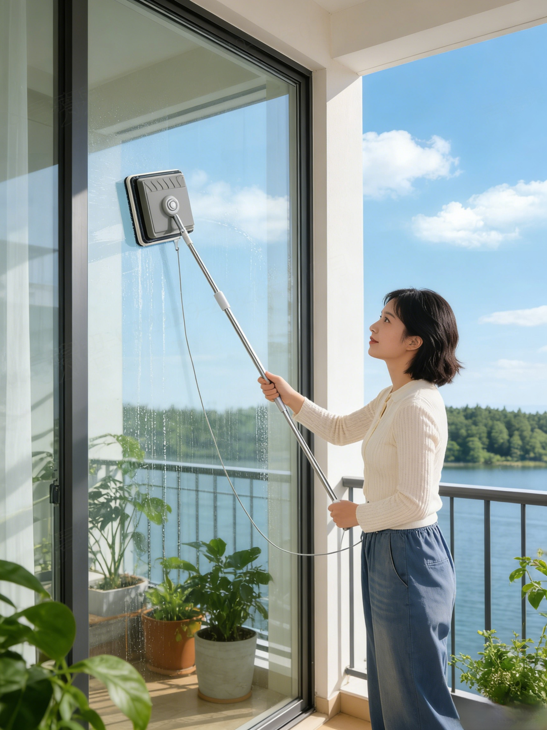 【High-rise exterior window cleaning】Centering window cleaning machine