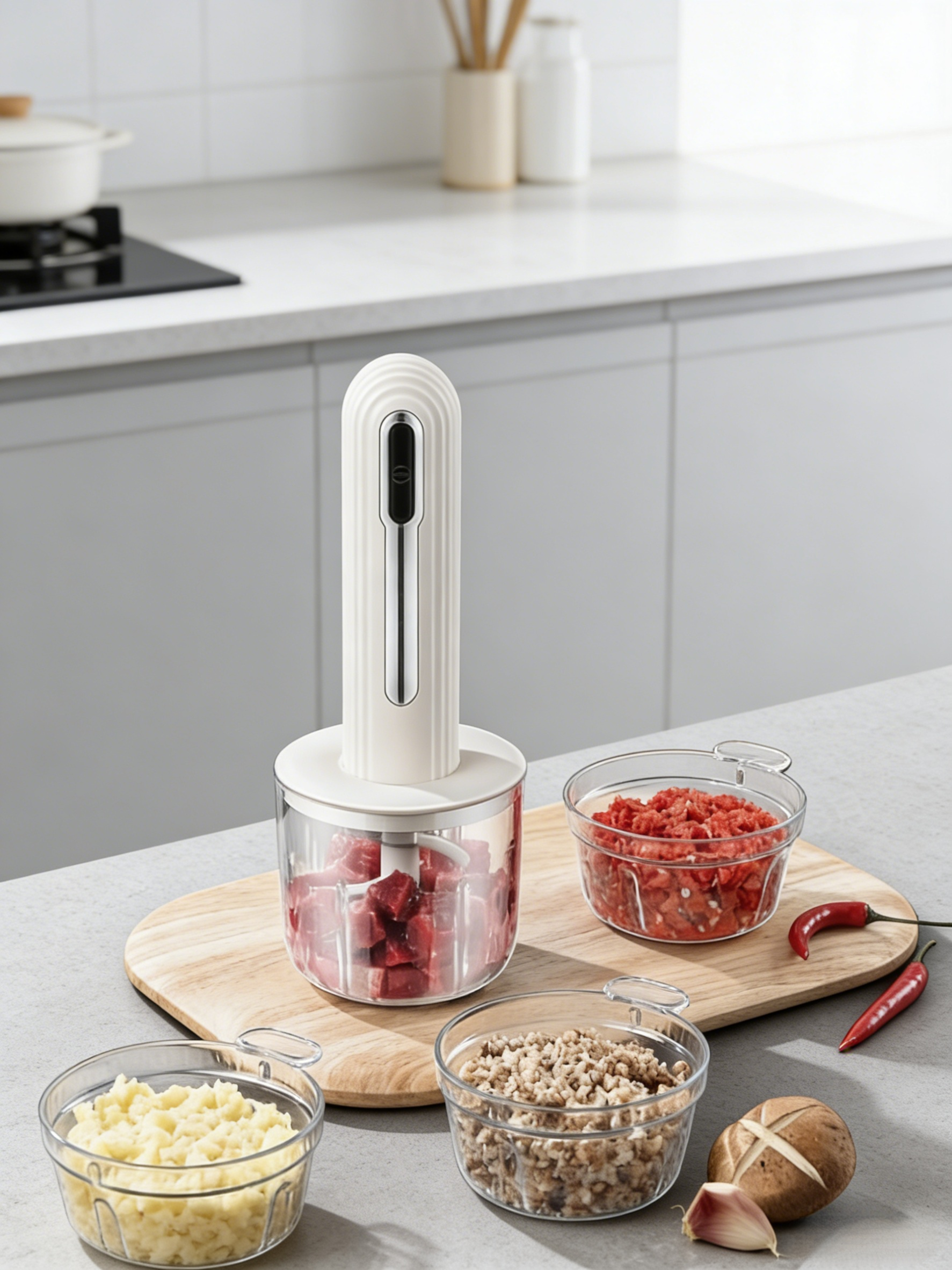 [4 Bowls, 2 Cuts, 6-Second Quick Chop] Mini Kitchen Cooker