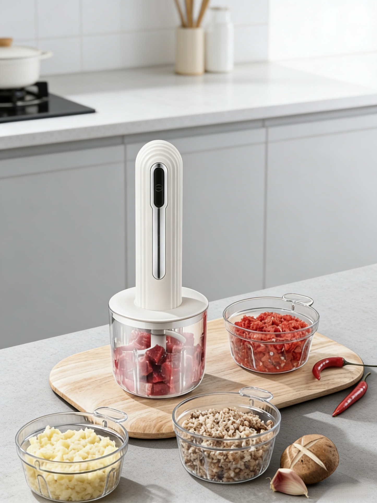 [4 Bowls, 2 Cuts, 6-Second Quick Chop] Mini Kitchen Cooker