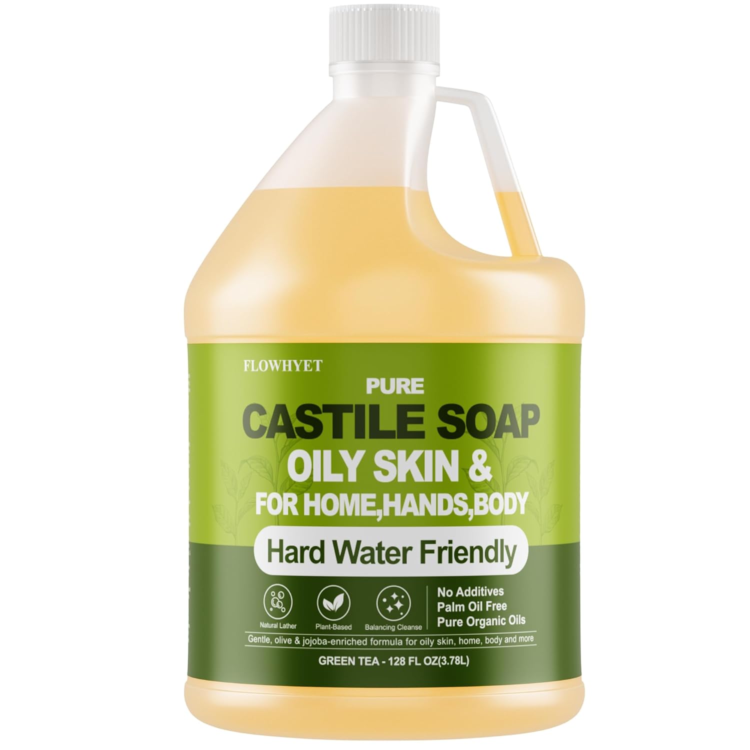 1 Gallon Liquid Castile Hand Soap Refill Pure, Natural Organic For Oily Skin, Hand, Bath, Body, Laundry, Dishes, Home Cleaning Vegan Hard Water Friendly