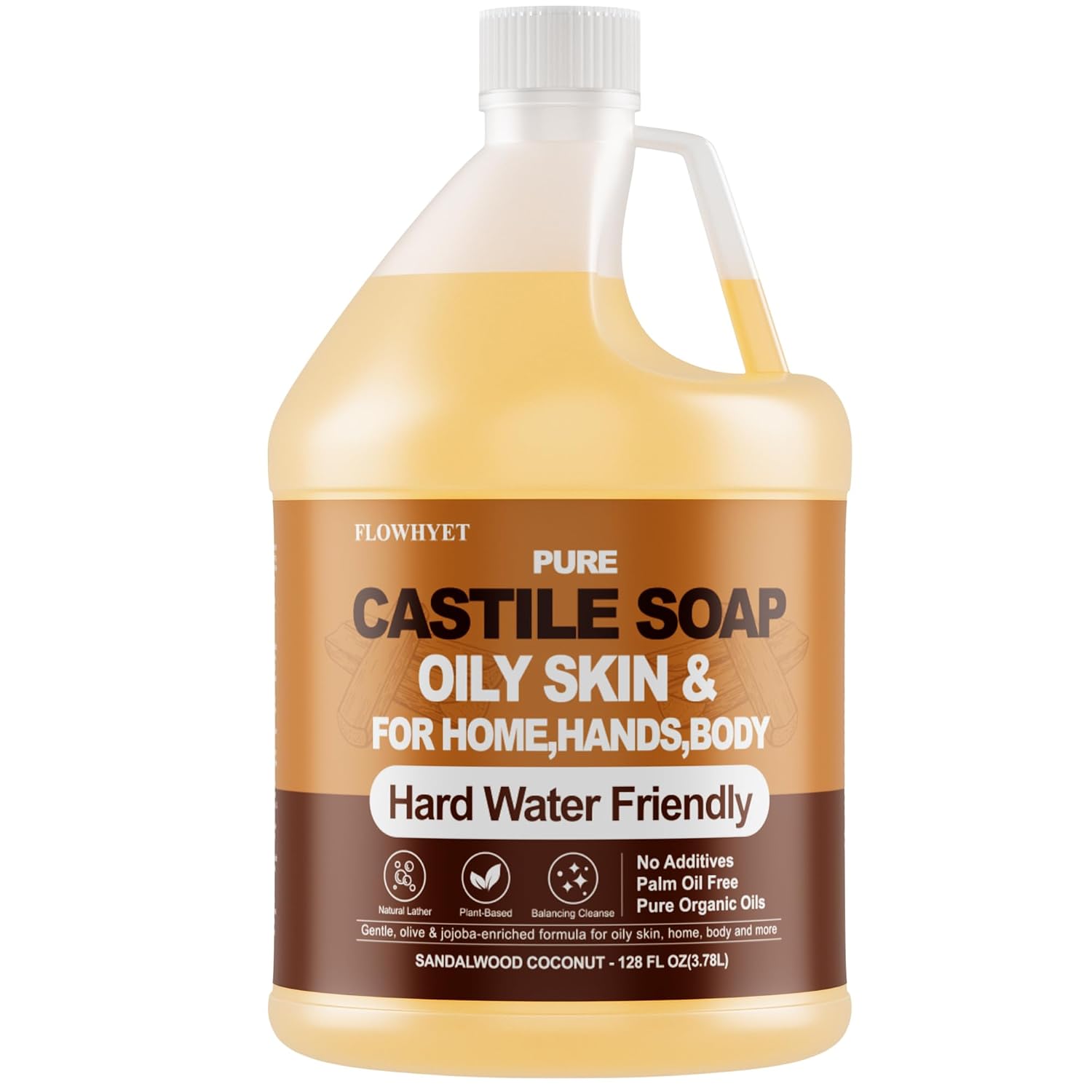 1 Gallon Liquid Castile Hand Soap Refill Pure, Natural Organic For Oily Skin, Hand, Bath, Body, Laundry, Dishes, Home Cleaning Vegan Hard Water Friendly