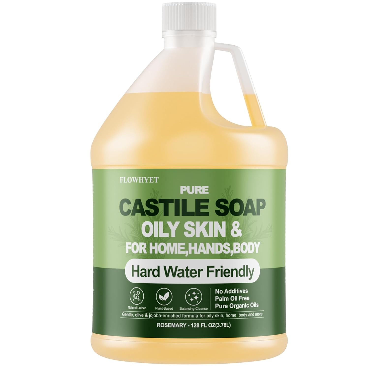 1 Gallon Liquid Castile Hand Soap Refill Pure, Natural Organic For Oily Skin, Hand, Bath, Body, Laundry, Dishes, Home Cleaning Vegan Hard Water Friendly