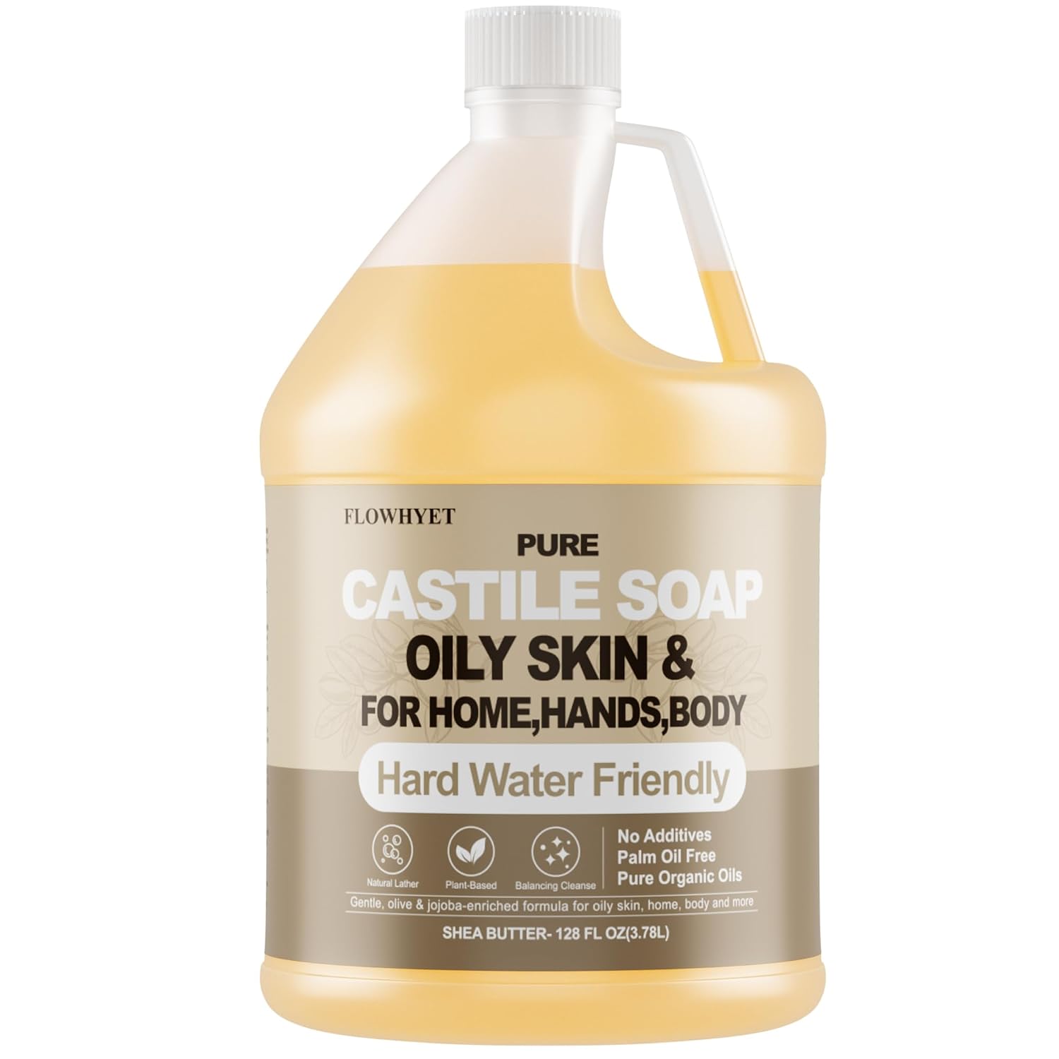 1 Gallon Liquid Castile Hand Soap Refill Pure, Natural Organic For Oily Skin, Hand, Bath, Body, Laundry, Dishes, Home Cleaning Vegan Hard Water Friendly