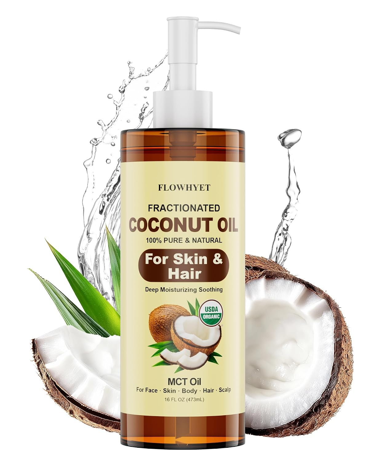 USDA Organic Fractionated MCT Coconut Oil for Skin, 2 x 16 Fl Oz