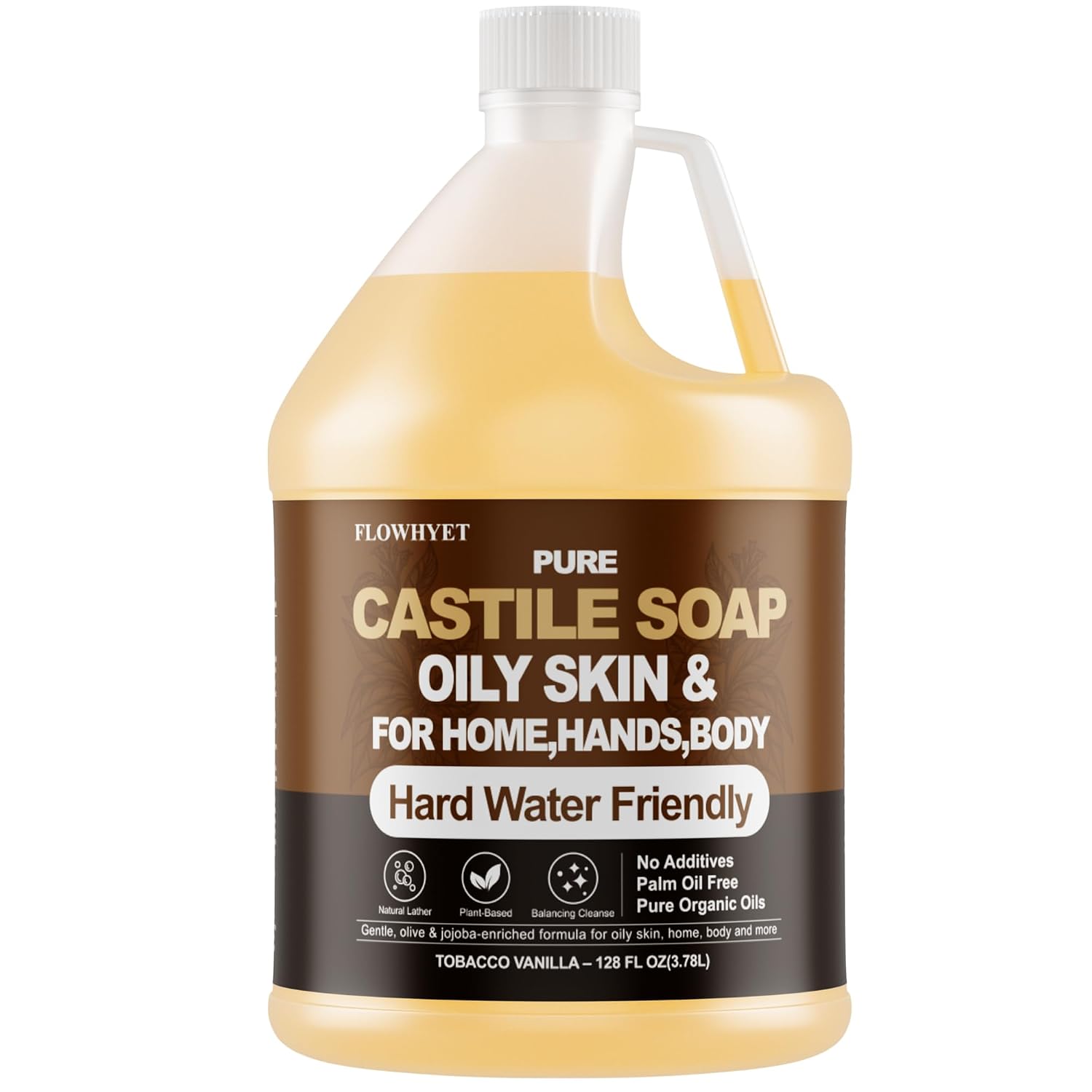 1 Gallon Liquid Castile Hand Soap Refill Pure, Natural Organic For Oily Skin, Hand, Bath, Body, Laundry, Dishes, Home Cleaning Vegan Hard Water Friendly