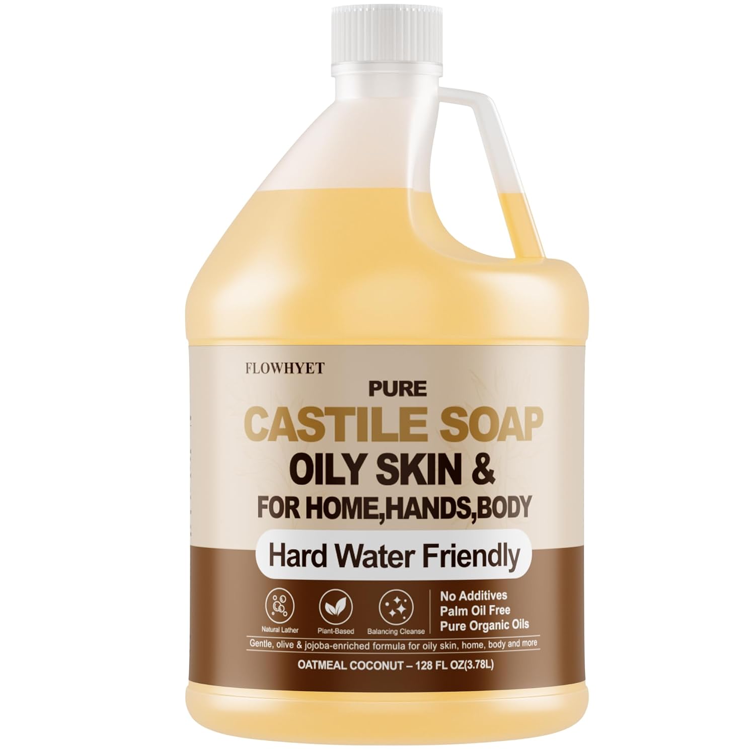 1 Gallon Liquid Castile Hand Soap Refill Pure, Natural Organic For Oily Skin, Hand, Bath, Body, Laundry, Dishes, Home Cleaning Vegan Hard Water Friendly