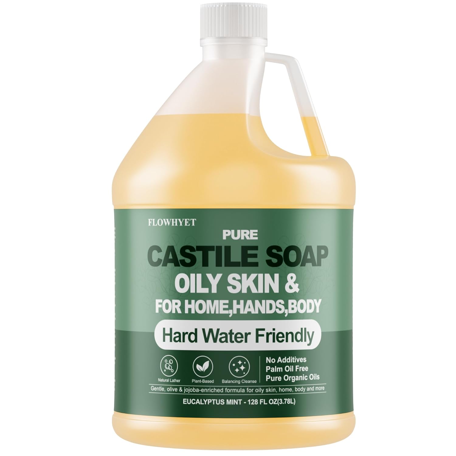 1 Gallon Liquid Castile Hand Soap Refill Pure, Natural Organic For Oily Skin, Hand, Bath, Body, Laundry, Dishes, Home Cleaning Vegan Hard Water Friendly