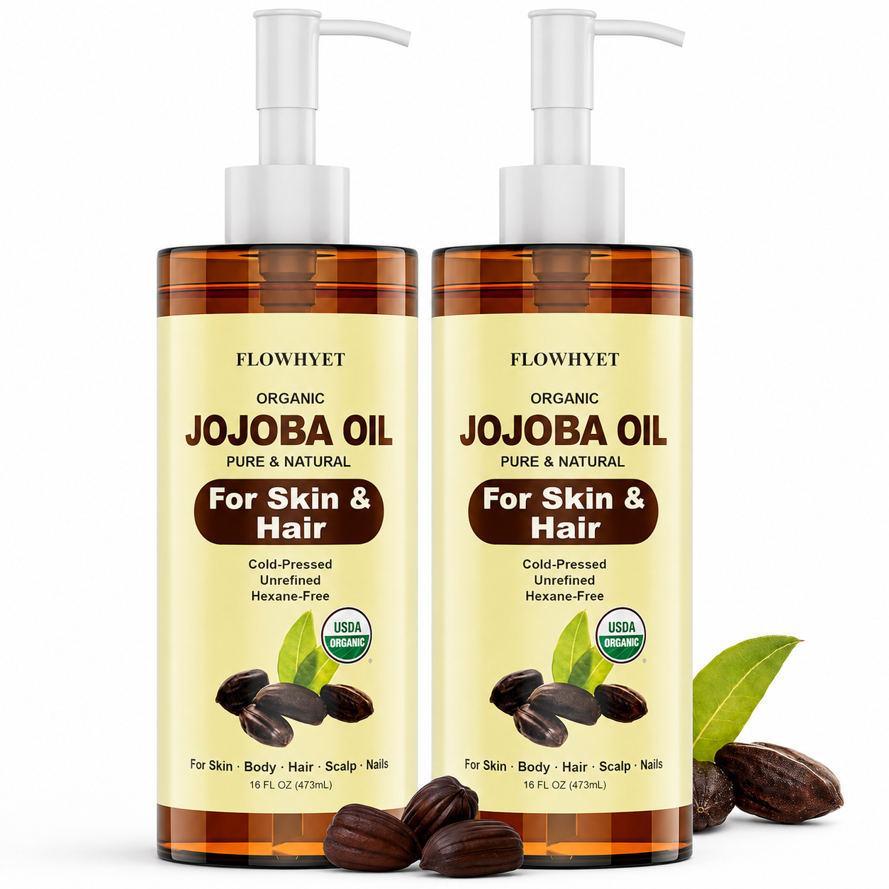 USDA Organic Fractionated MCT Coconut Oil for Skin, 2 x 16 Fl Oz