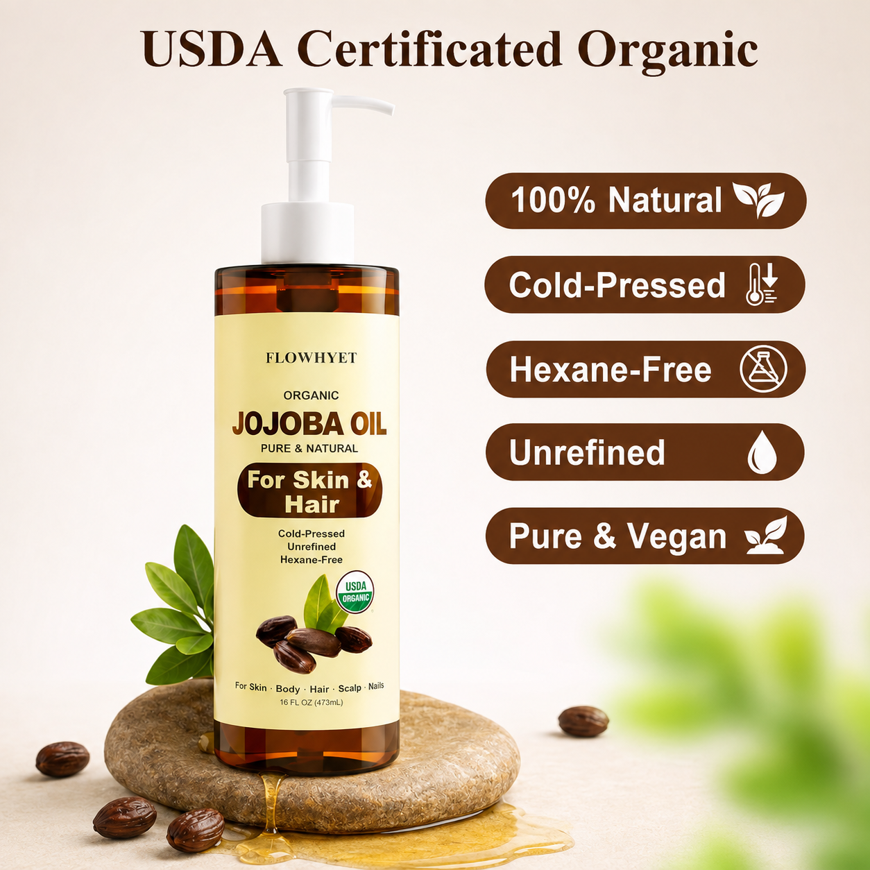 USDA Organic Fractionated MCT Coconut Oil for Skin, 2 x 16 Fl Oz