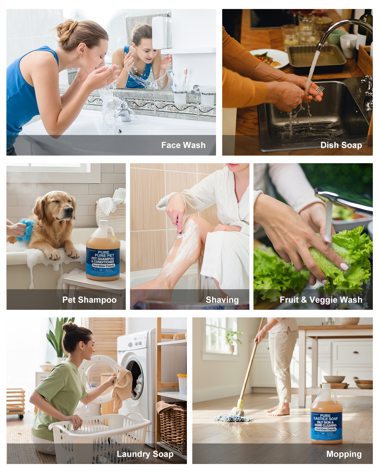 FLOWHYET Pure Castile Soap Liquid Unscented 1 Gallon(128 floz) Refill,Organic Body Wash Bath Soap Castile Liquid,Hard Water Oily Skin Friendly for Body, Face, Hand,Dishes,Home Cleaner Fragrance Free