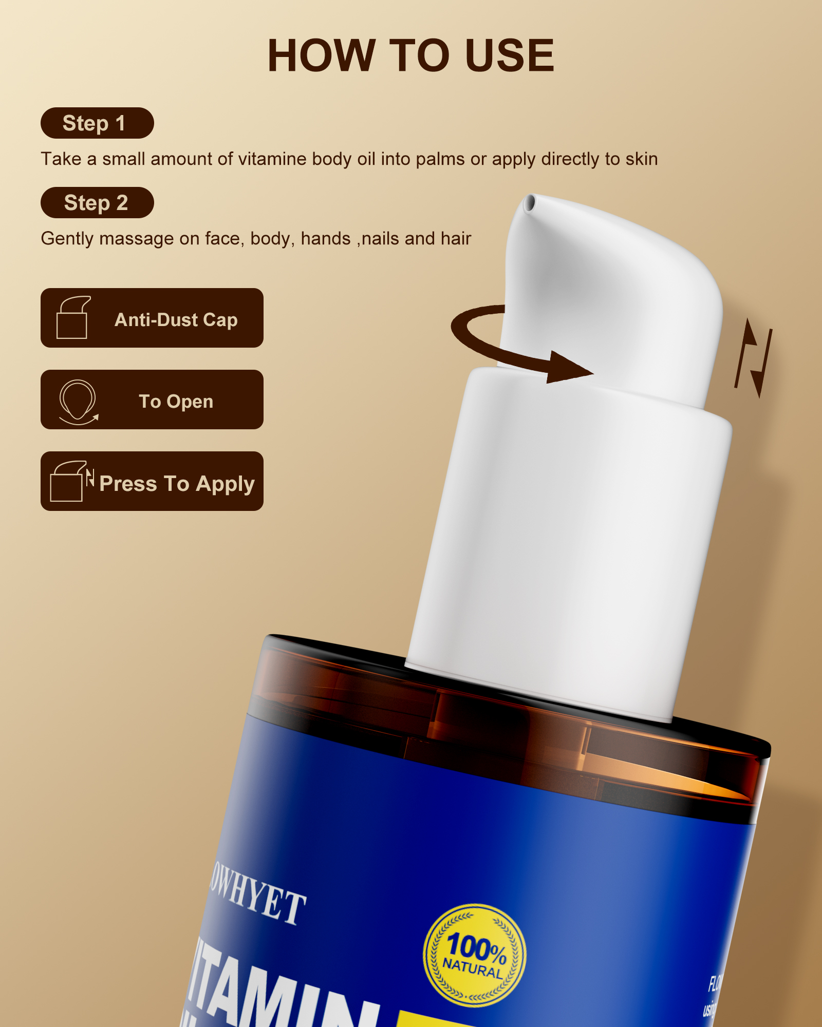 FLOWHYET Pure Vitamin E Oil for Skin 10 fl oz, Organic Lightweight Vitamin E Oil for Scar, Stretch Marks, Fast-Absorbing Body Oil Moisturizing and Firming Skin, Cold Pressed-300ml