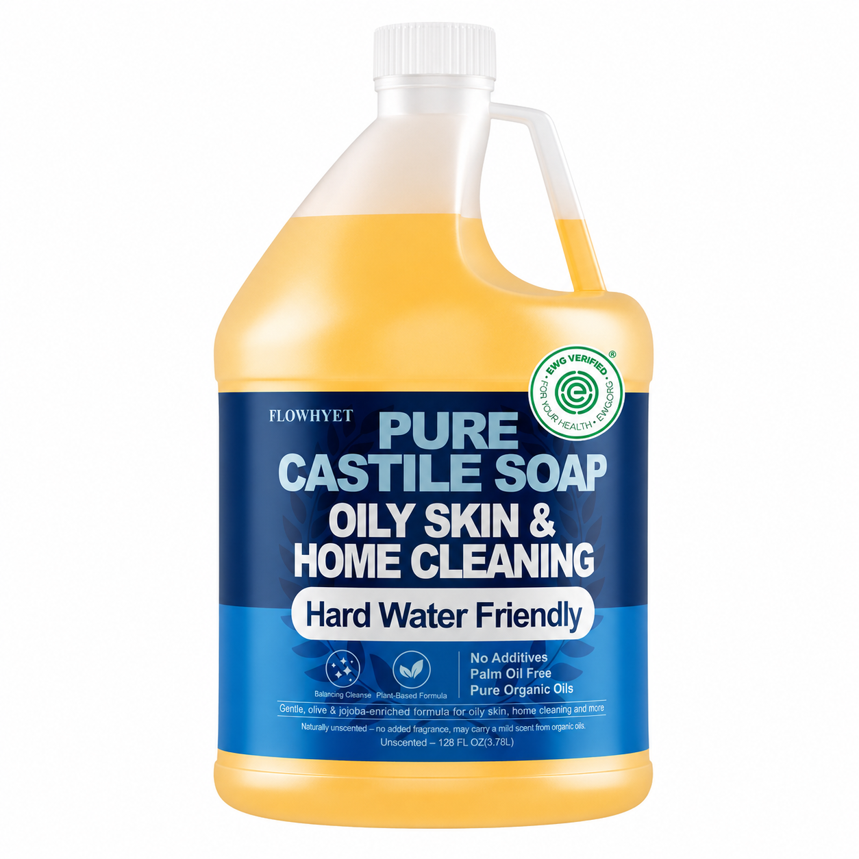 1 Gallon Liquid Castile Hand Soap Refill Pure, Natural Organic For Oily Skin, Hand, Bath, Body, Laundry, Dishes, Home Cleaning Vegan Hard Water Friendly